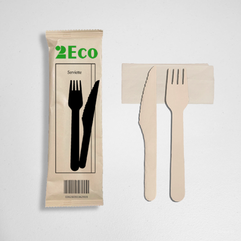 WC-3IN1 | 3 In 1 - Wooden Fork, Knife And Napkin Kit - 500 SETs