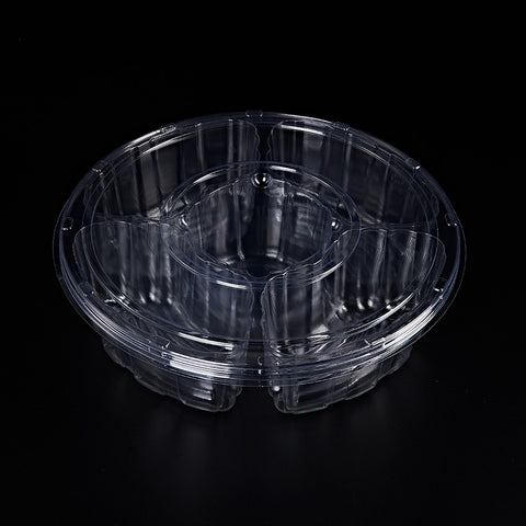 5-COM-B | Clear 12" PET 5 Compartment Round Platter - 50 SETs