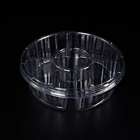 5-COM-S | Clear 9 3/4"PET 5 Compartment Round Big Platter - 80 SETs