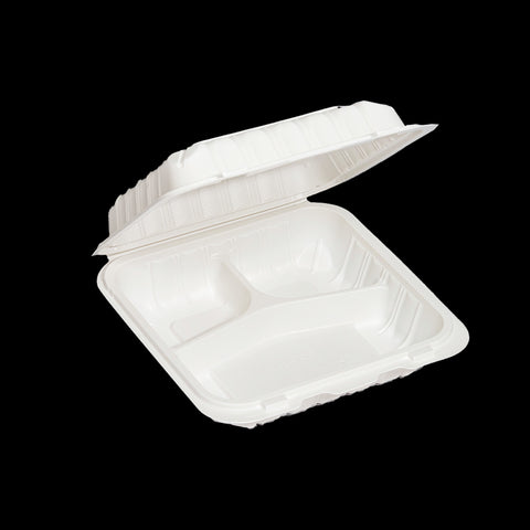 MFP 0703 | 3 Compartment Square Microwavable Container 7.8"×7.8"×2.5" - 150 PCs/CS