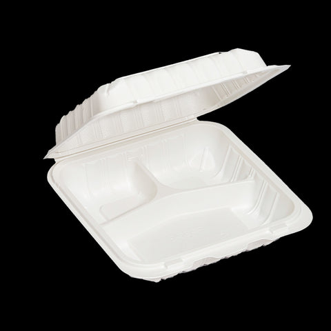 MFP 0803 | 3 Compartment Square Microwavable Container 8"×8"×3" - 150 PCs/CS