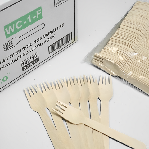 WC-1-F | Un-Wrapped Wooden Fork - 1000 PCs