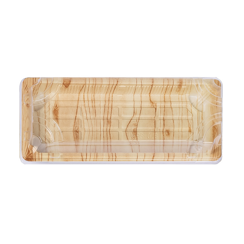 WP-2 | Wood Grain Color PET Sushi Container 222 X 92 X 22mm - 400 SETs