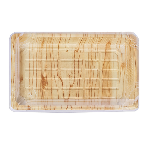 WP-9 | Wood Grain Color PET Sushi Container 238 X 145 X 23mm - 300 SETs