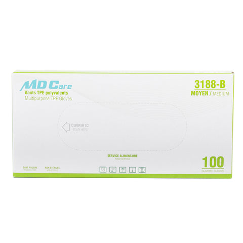 3188-B | MDcare Clear Stretch TPE Gloves Size: Medium - 100PCs x 10