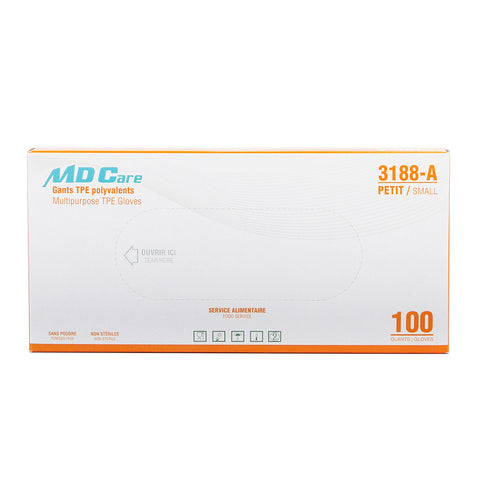 3188-A | MDcare Clear Stretch TPE Gloves Size: Small - 100PCs x 10