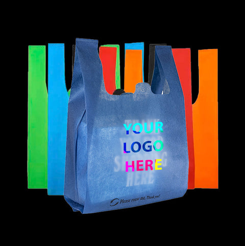 Custom 2 Colour 2 Sides Printed Reusable T-Shirt Style(W CUT) Non-Woven Tote Shopping Bag - 21,000 PCs(300PCs x 70Cs) Min